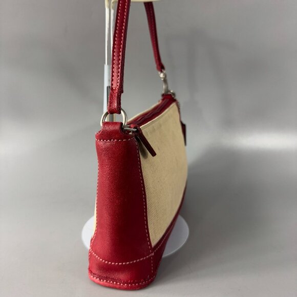 Vintage Coach # 6115 Red Leather Beige Canvas Small Hand Bag/Wristlet - Picture 6 of 13